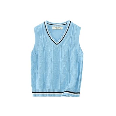Freebily Kids Boys Girls School Uniform Cotton Knit Sweater Vest V-Neck Solid Color Pullover Vest Autumn Casual Waistcoat Light Blue 3-4 Years
