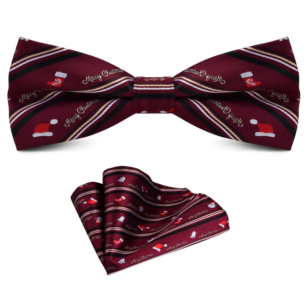 Branduce Christmas Tie for Men Party Holiday Theme Bow ties Tree Pattern Xmas Bowtie with Handkerchief (BB02-24)
