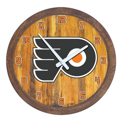 The Fan-Brand NHL Philadelphia Flyers: Faux Barrel Top Wall Clock - Sports Team Bar Sign Dcor - Home Man Cave, Party Decoration - Made On Demand