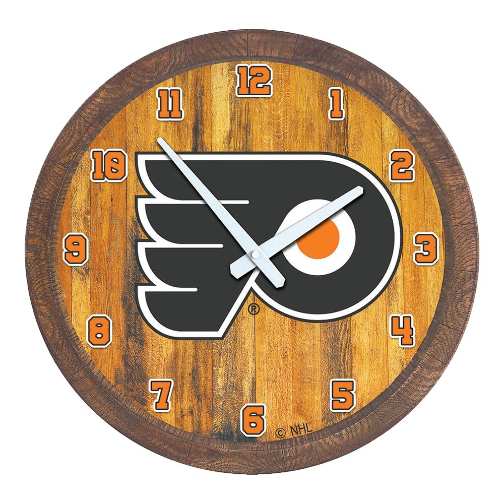 The Fan-Brand NHL Philadelphia Flyers: Faux Barrel Top Wall Clock - Sports Team Bar Sign Dcor - Home Man Cave, Party Decoration - Made On Demand
