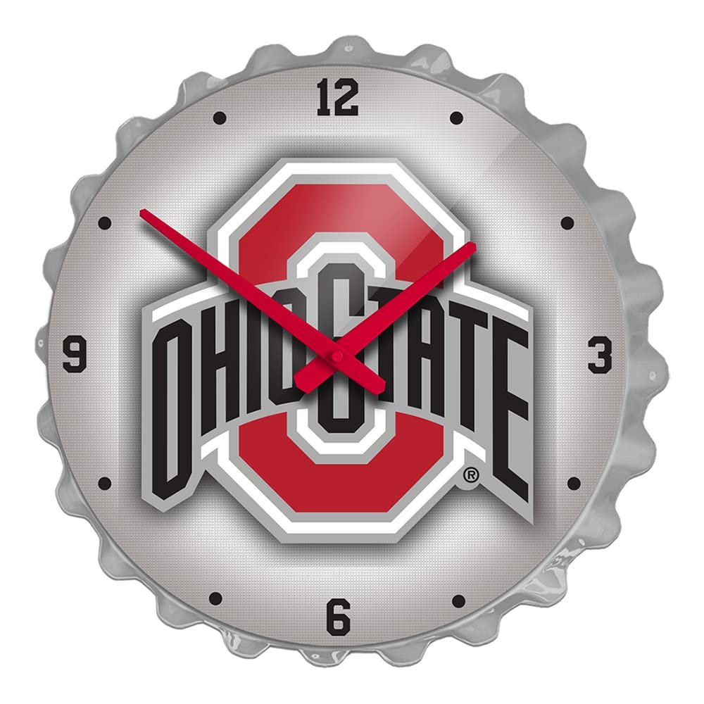 The Fan-Brand NCAA Ohio State Buckeyes - Bottle Cap Wall Clock - Sports Team Bar Sign Dcor - Home, Dorm, Garage, Office, Fan Cave