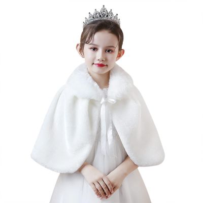Girls Faux Fur Shawl Wrap Flower Girl Wedding Party Dress Up Bolero Shrug Accessories Princess Shoulder Cape