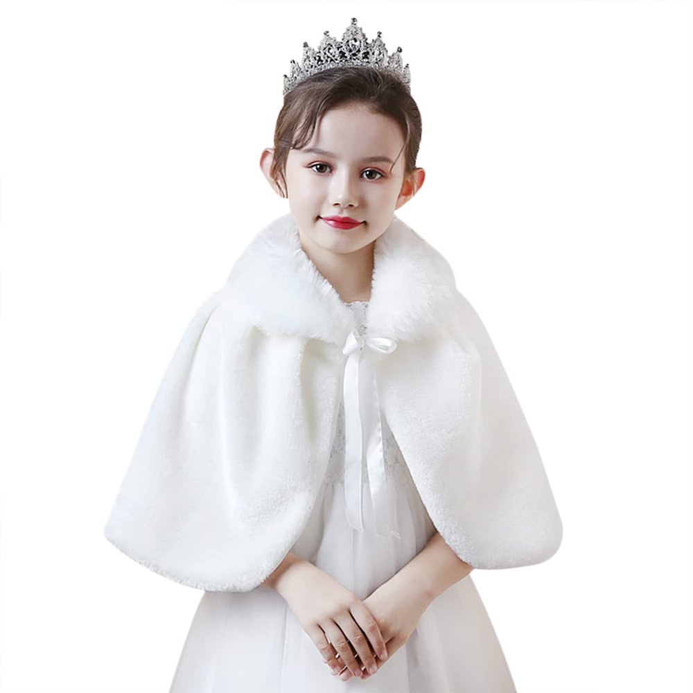 Girls Faux Fur Shawl Wrap Flower Girl Wedding Party Dress Up Bolero Shrug Accessories Princess Shoulder Cape