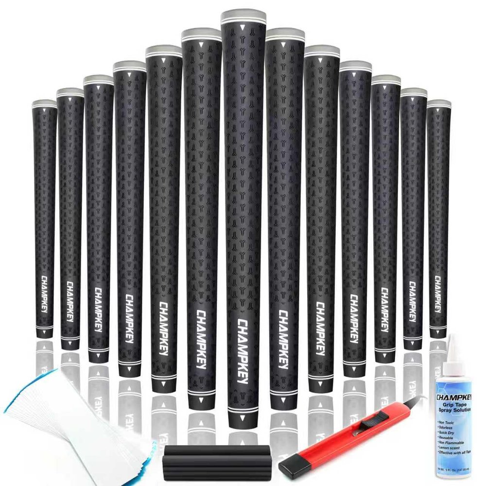 CHAMPKEY Y-LITE Golf Grips 13 Pack with All Repair Kits | All Weather Performance Golf Club Grips | High Traction Golf Rubber Grip with Texture Control TechnologyBlack, Standard