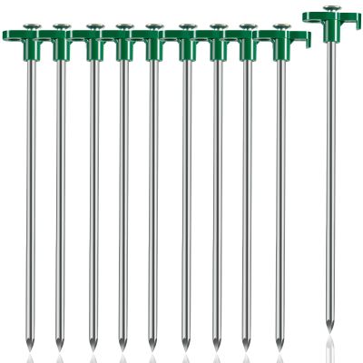 Tiomues Tent Stakes, 10PCS Heavy Duty Tent Stakes Pegs, Outdoor Camping Windproof Professional Ground Stakes, Metal Tent Pegs for All Kinds of Ground, Specially Designed for Tent Canopies