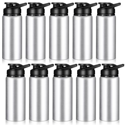 CHENGU 10 Pieces Water Bottle Bulk 20 oz Aluminum Reusable Bottles Lightweight Snap Lid Water Cups Easy Carry Leak Proof Travel Tumbler for Gym Sports Camping Hiking Fishing (Silver)