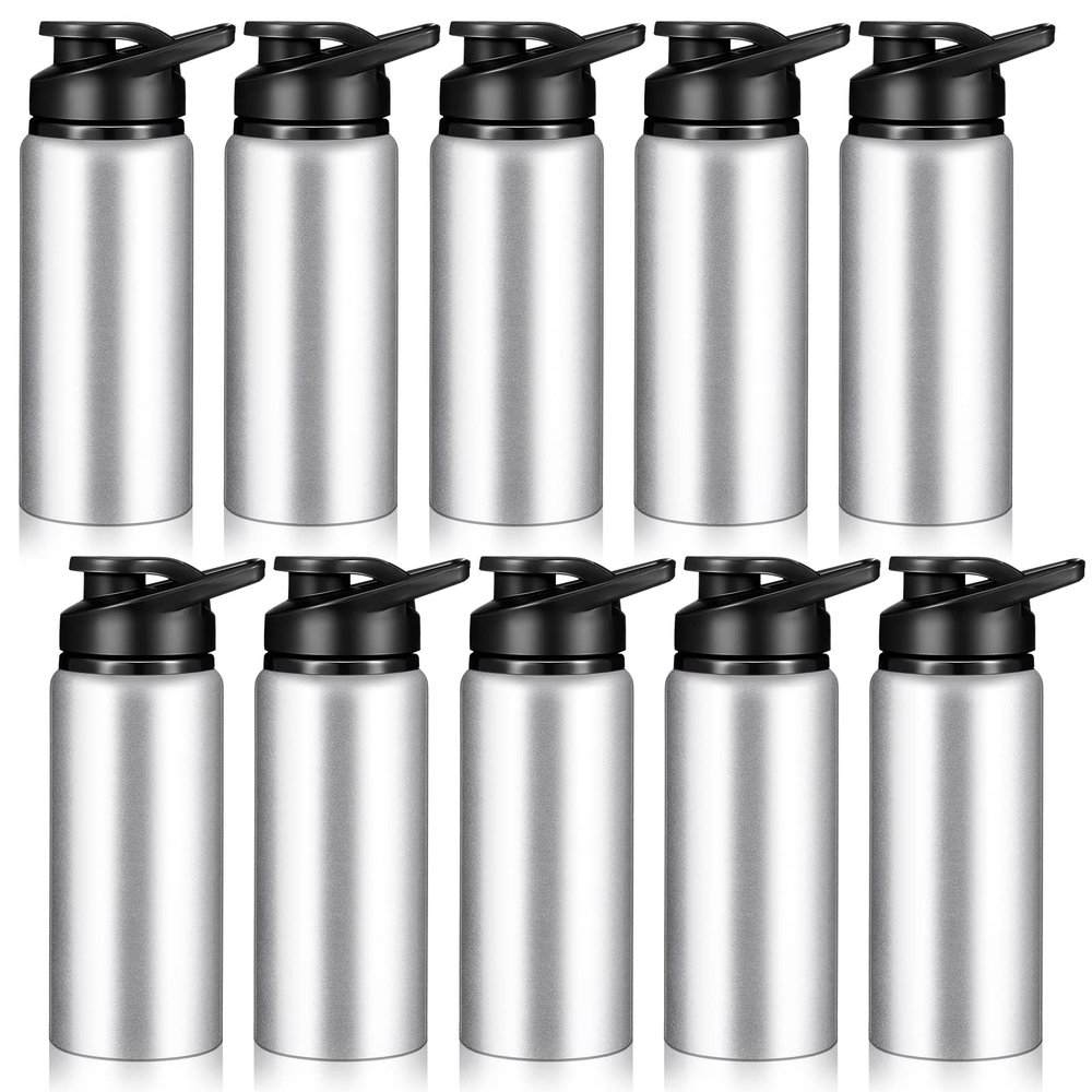 CHENGU 10 Pieces Water Bottle Bulk 20 oz Aluminum Reusable Bottles Lightweight Snap Lid Water Cups Easy Carry Leak Proof Travel Tumbler for Gym Sports Camping Hiking Fishing (Silver)