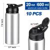 CHENGU 10 Pieces Water Bottle Bulk 20 oz Aluminum Reusable Bottles Lightweight Snap Lid Water Cups Easy Carry Leak Proof Travel Tumbler for Gym Sports Camping Hiking Fishing (Silver) view 2