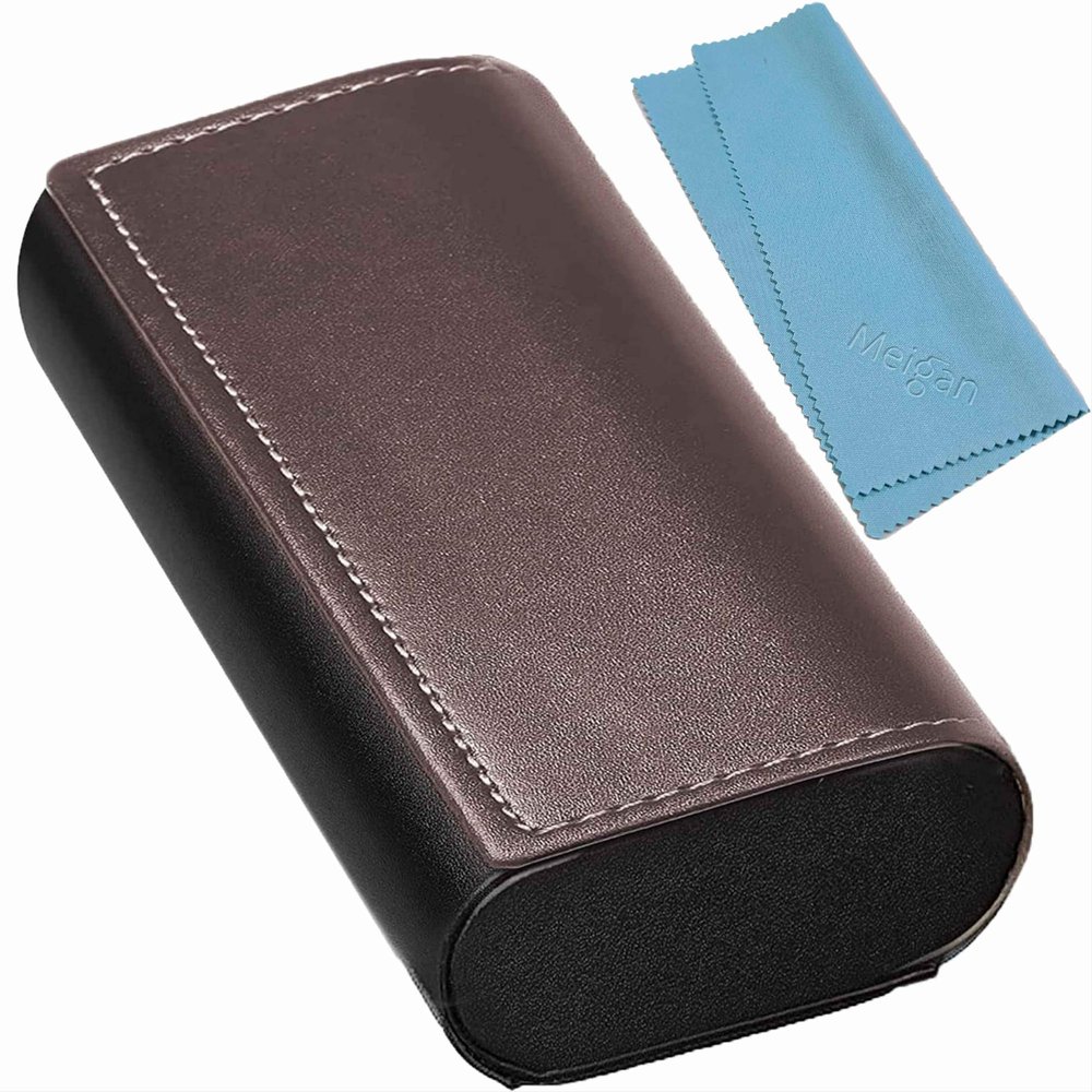 (Meigan) Double Glasses Case Aluminum Hard Shell Faux Leather for Men, Women | for Reading Glasses and Sunglasses etc.