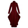 tuduoms Women's Steampunk Tailcoat Vintage Victorian Gothic Jacket Stand Collar High Low Long Trench Coat Halloween Costumes Red view 2