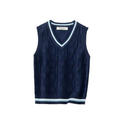 Freebily Kids Boys Girls School Uniform Cotton Knit Sweater Vest V-Neck Solid Color Pullover Vest Autumn Casual Waistcoat Dark Navy 3-4 Years