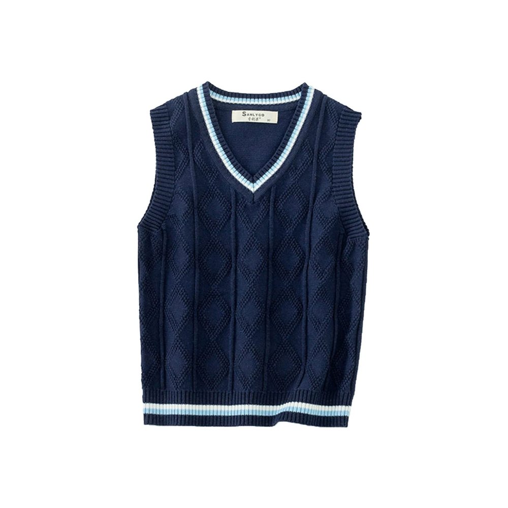 Freebily Kids Boys Girls School Uniform Cotton Knit Sweater Vest V-Neck Solid Color Pullover Vest Autumn Casual Waistcoat Dark Navy 3-4 Years