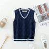 Freebily Kids Boys Girls School Uniform Cotton Knit Sweater Vest V-Neck Solid Color Pullover Vest Autumn Casual Waistcoat Dark Navy 3-4 Years view 2