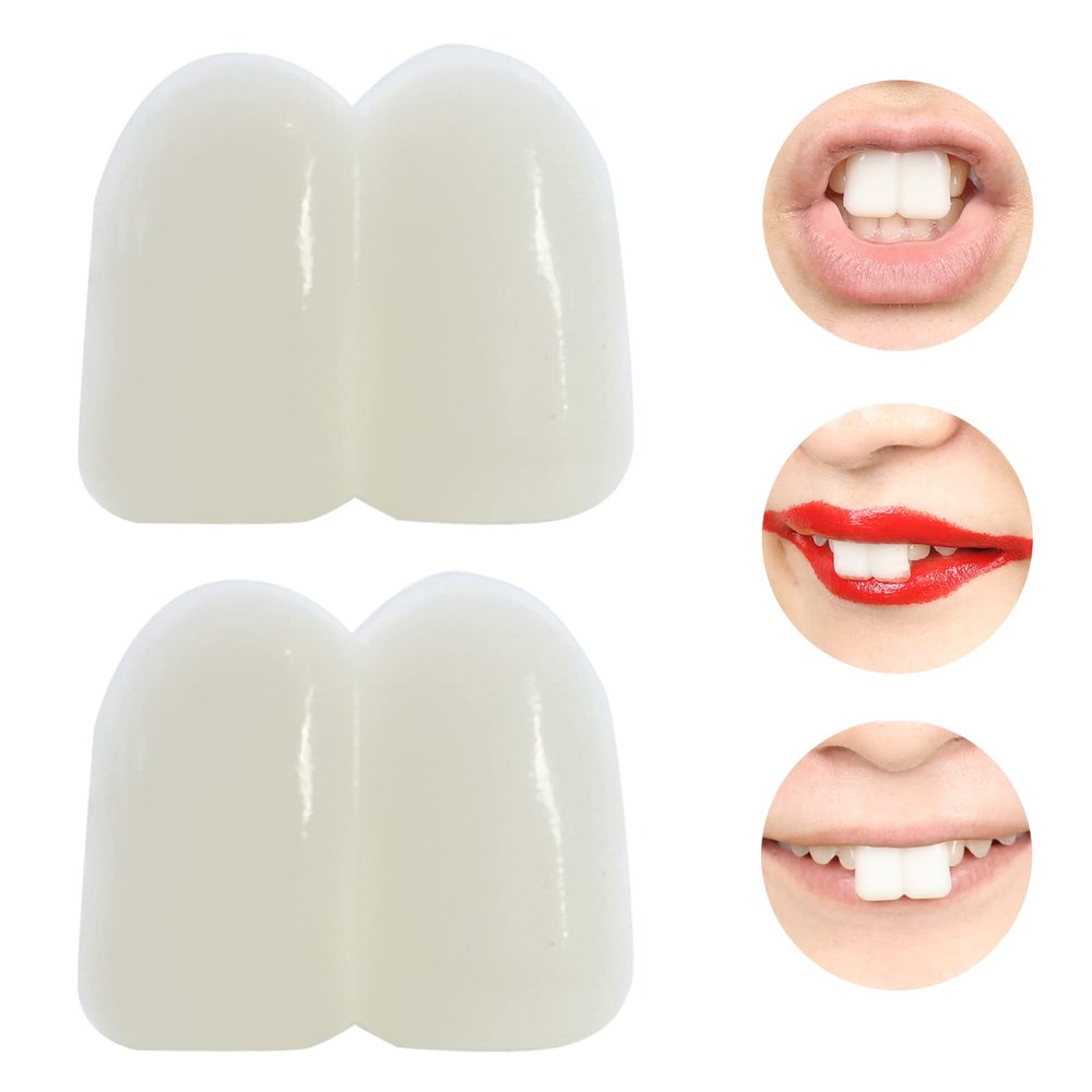 BEAUEXE 2 PCS Custom Deluxe Fake Big Buck Teeth Caps for Winnie Clown Bunny Witch Halloween Costume 17mm Beige White