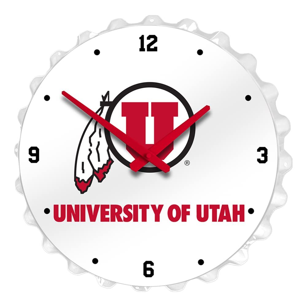The Fan-Brand NCAA Utah Utes - Bottle Cap Wall Clock - Sports Team Bar Sign Dcor - Home, Dorm, Garage, Office, Fan Cave