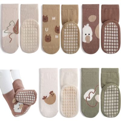 Exegawe Toddler Non Slip Socks, Cute Baby Socks with Grips Crew Socks 5 Pairs(D-5 Mix Colors,L)