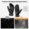 Aegend Sheepskin Leather Gloves for Men, Soft Warm Cashmere Lining Full Hand Touchscreen Winter Gift Thermal Black view 3