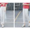 DGHM-JLMY Women's Cotton Casual Harem Pants Loose Baggy Ninth Thin Pencil Pants Solid High Waist Tapered Ankle Stretch Pants (White,Small,5,OZ) view 2
