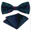 Branduce Christmas Bow Tie for Men Tree Pattern Navy Bowties Xmas Festive Woven Bowtie with Hanky (BB02-05) view 1