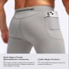 Pudolla Men's Thermal Running Tights with 3 Zipper Pockets Workout Compression Leggings Cycling Pants for Men Hiking Jogging(Light Grey Small) view 3