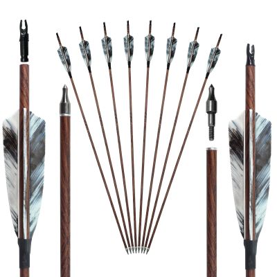 28"/30" Pure Carbon Archery Spine 400/500 with Removable Tip 4" Real Feather Arrows for Recurve and Compound and Traditional Bows Hunting Target Practice (8 Pack) (30 inches,Spine 400)