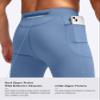 Pudolla Men's Thermal Running Tights with 3 Zipper Pockets Workout Compression Leggings Cycling Pants for Men Hiking Jogging(Slate Blue Medium) view 3