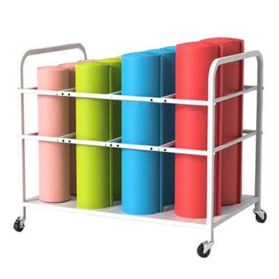 LXLZYXSF Home Gym Yoga Mats Storage Organizer Foam Rollers Rack with Caster, Iron Mobile Work Out Equipment Trolley, Holds Over 12 Pads (Color : White, Size : 31.5x19.6x27.5inch)