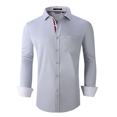 Alex Vando Mens Rayon Dress Shirts Wrinkle Free Regular Fit Stretch Button Down Shirt,Silver,XXL