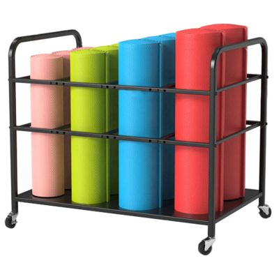 LXLZYXSF Home Gym Yoga Mats Storage Organizer Foam Rollers Rack with Caster, Iron Mobile Work Out Equipment Trolley, Holds Over 12 Pads (Color : Black, Size : 31.5x19.6x27.5inch)