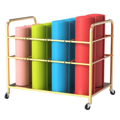 LXLZYXSF Home Gym Yoga Mats Storage Organizer Foam Rollers Rack with Caster, Iron Mobile Work Out Equipment Trolley, Holds Over 12 Pads (Color : Gold, Size : 31.5x19.6x27.5inch)