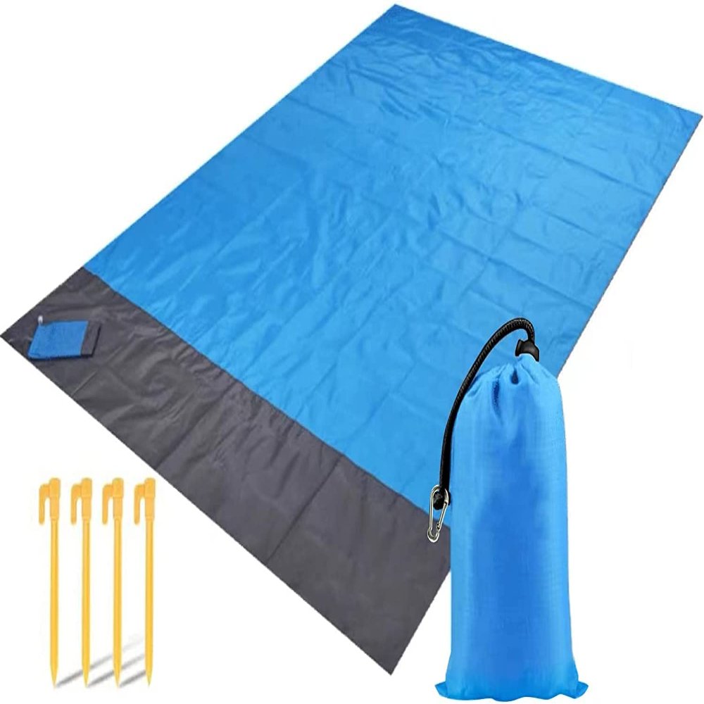 Beach Blanket, 79''83'' Picnic Blankets Waterproof Sandproof Oversize Blanket for 4-8 Adults, Portable Waterproof Soft Fast Drying Nylon, Outdoor Blanket for Travel, Camping, Hiking, Blue