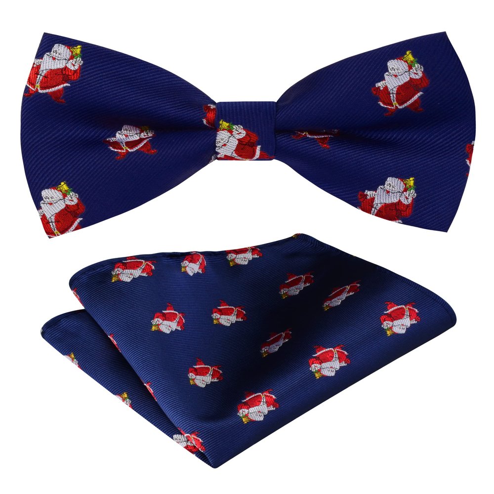 Branduce Christmas Bow Tie for Men Silk Woven Festival Theme Bowties Navy Blue Xmas Ties with Hanky (BB02-02)