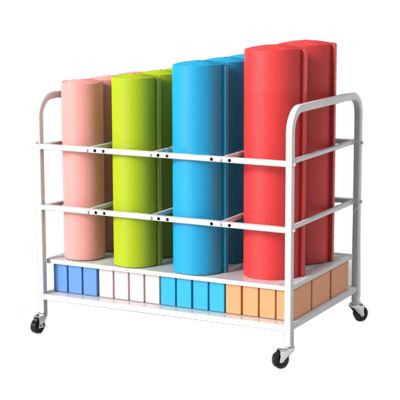 LXLZYXSF Large Yoga Mat Storage Rack for Foam Rollers/Yoga Blocks, Home Gym Studio Rolling Organizer Cart with Lockable Wheels, Metal (Color : Gold, Size : 31.5x19.6x27.5inch)