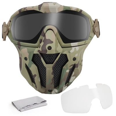 Tactical Mask with PC Goggles Air Filtration Fan Anti Fog Outdoor Airsoft Paintball Shooting Sports Gear