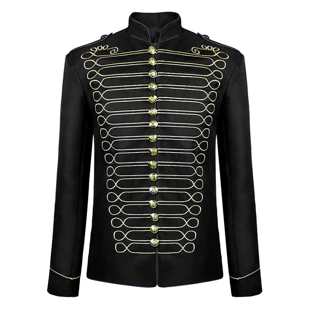 Cambkatl Mens Steampunk Costume Jackets Retro Military Band Drummer Punk Gothic Parade Jacket for Halloween Music Festival