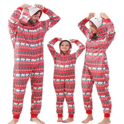 ANGELGGH Family Matching Christmas Onesie, Cute Vacation Bear Print One Piece Pajamas, Hooded Holiday Sleepwear Nightwear (Youth, 2-3T, Bear)