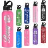 Personalized Water Bottles with Straw 24oz Custom Stainless Steel Sports Water Bottle with Engraved Name Text Customized Insulated Double Wall Water Bottles for School Sports view 1