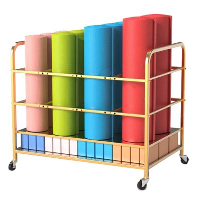 LXLZYXSF Large Yoga Mat Storage Rack for Foam Rollers/Yoga Blocks, Home Gym Studio Rolling Organizer Cart with Lockable Wheels, Metal (Color : White, Size : 31.5x19.6x27.5inch)