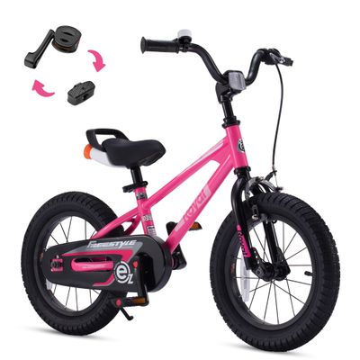 RoyalBaby Freestyle EZ Kids Bike, Easy Learn Balancing to Biking, 16 Inch Balance & Pedal Bicycle, Instant Assembly Boys Girls Ages 4-7 Years, 16" Pink