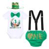 Baby Boy Jungle Safari Theme First 1st Birthday Cake Smash Outfit Cotton Short Sleeve Romper Bodysuit Diaper Cover Shorts Pants Bloomers Y-back Suspenders Crown Headband 4pcs Set Green 12-18 Months view 1