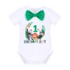 Baby Boy Jungle Safari Theme First 1st Birthday Cake Smash Outfit Cotton Short Sleeve Romper Bodysuit Diaper Cover Shorts Pants Bloomers Y-back Suspenders Crown Headband 4pcs Set Green 12-18 Months view 2