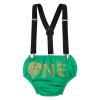 Baby Boy Jungle Safari Theme First 1st Birthday Cake Smash Outfit Cotton Short Sleeve Romper Bodysuit Diaper Cover Shorts Pants Bloomers Y-back Suspenders Crown Headband 4pcs Set Green 12-18 Months view 3