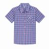 Bienzoe Boys Short Sleeve Shirt: Kids Button Down Plaid Tops Rose/Marine 3/4 view 1