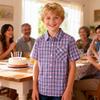 Bienzoe Boys Short Sleeve Shirt: Kids Button Down Plaid Tops Rose/Marine 3/4 view 3
