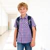 Bienzoe Boys Short Sleeve Shirt: Kids Button Down Plaid Tops Rose/Marine 3/4 view 4