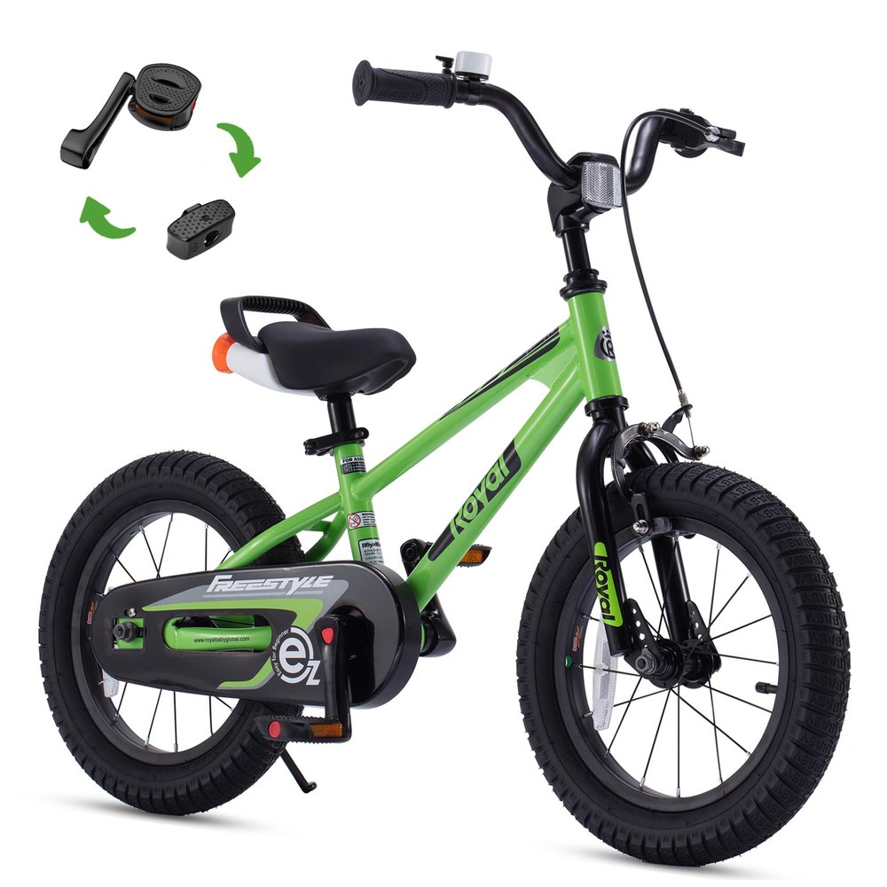 RoyalBaby Freestyle EZ Kids Bike, Easy Learn Balancing to Biking, 14 Inch Balance & Pedal Bicycle, Instant Assembly Toddlers Boys Girls Ages 3-5 Years, 14" Green