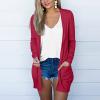 AMIMOJY Womens Cardigan Casual Solid Color Long Sleeve Outerwear Plus Size Front Open Coats with Pockets S-5XL Red view 2