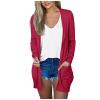 AMIMOJY Womens Cardigan Casual Solid Color Long Sleeve Outerwear Plus Size Front Open Coats with Pockets S-5XL Red view 1