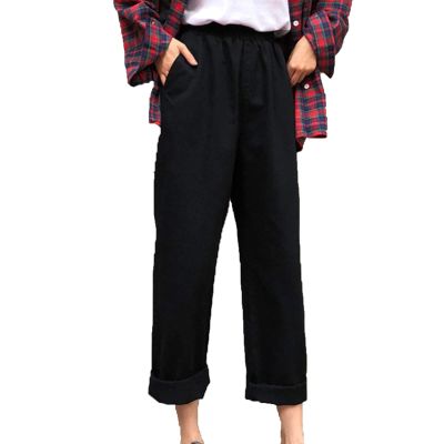 DGHM-JLMY Women's Elastic High Waist Slim Workwear Wrinkle Free Relaxed Fit Pant Loose Casual Pocket Straight Leg Trousers (Black,Medium,5,OZ)