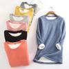 AMIMOJY Women's Sherpa Lined Fleece Sweatshirts Casual Crewneck Pullover Solid Tunic Tops Fall Winter Base Layer Shirt Orange view 3